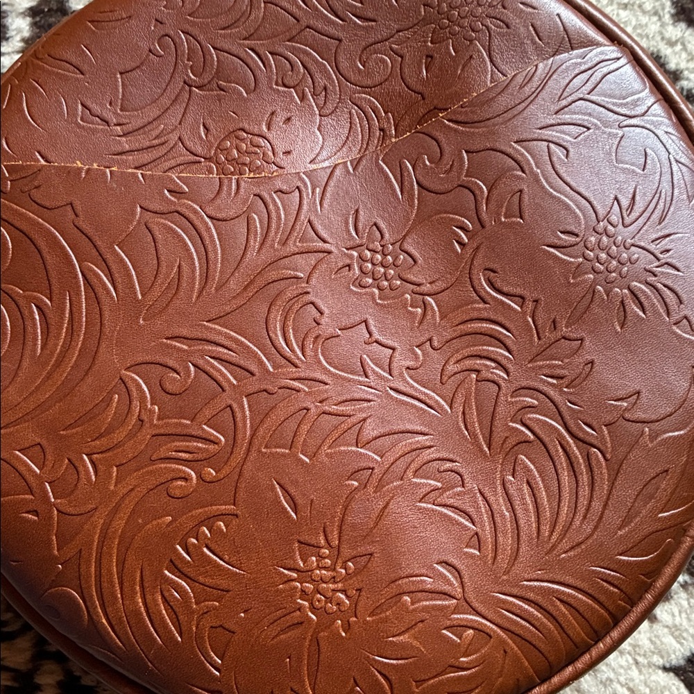Portland Leather Round Tooled Crossbody Bag in Cognac Brown - Picture 6 of 9